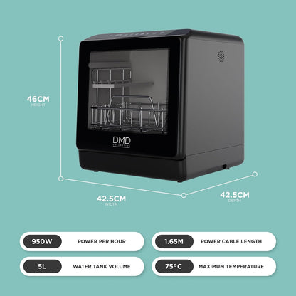Mini Countertop Dishwasher 5L Touch Control LED Display 6 Programs Black