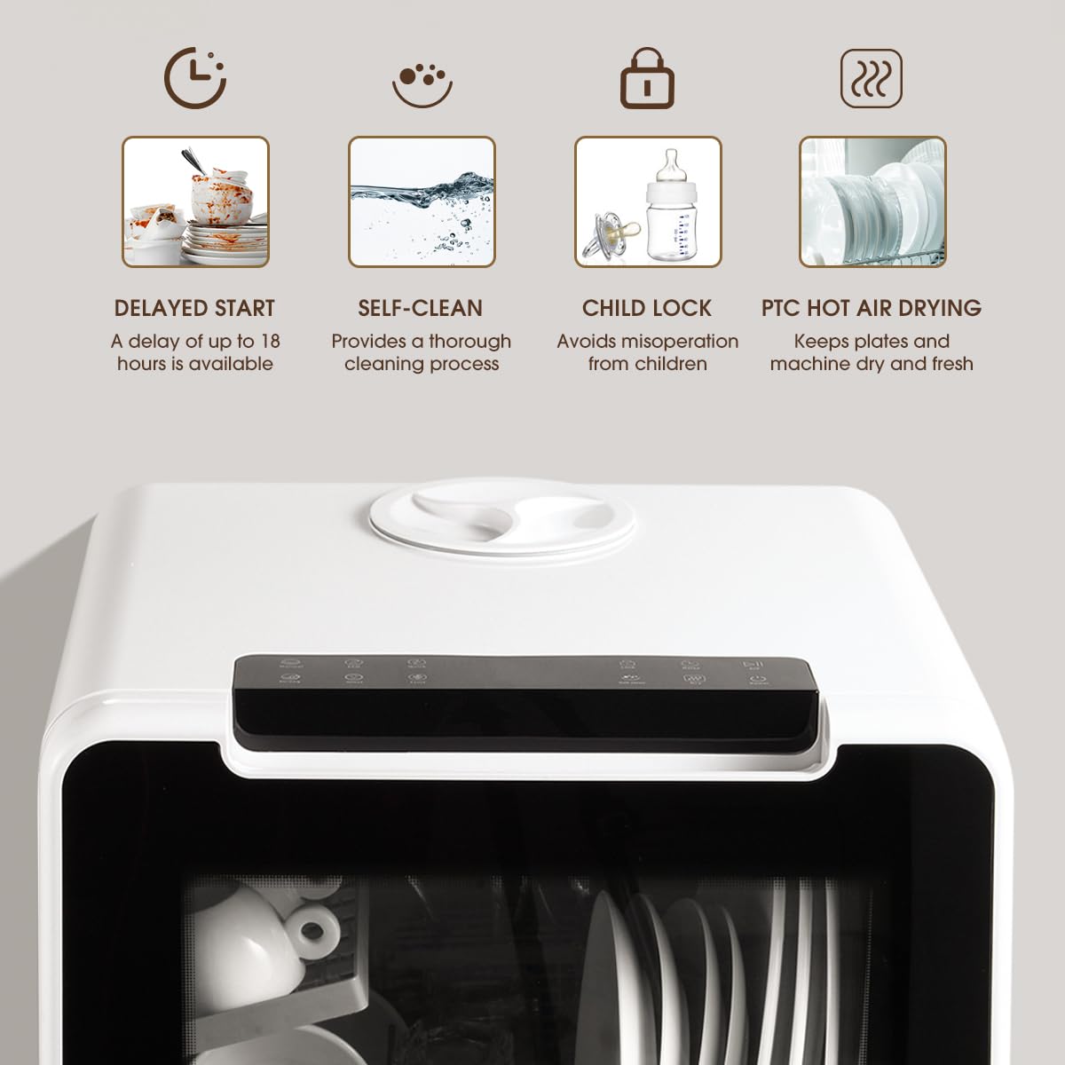 Table Top Dishwasher 5L Water Tank 8 Programs Child Lock White