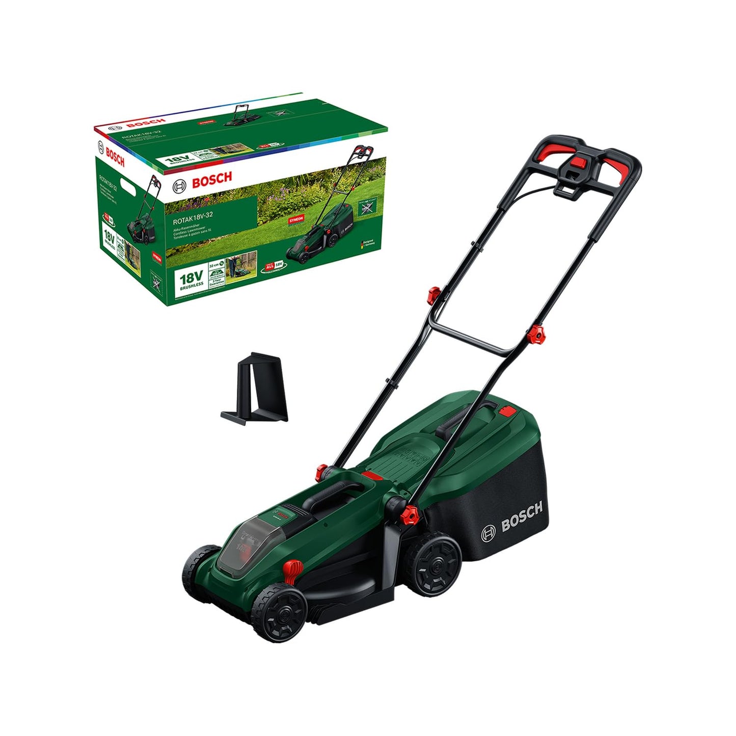 Cordless Lawn Mower 32cm 35L Grass Bag Mulch Plug Green