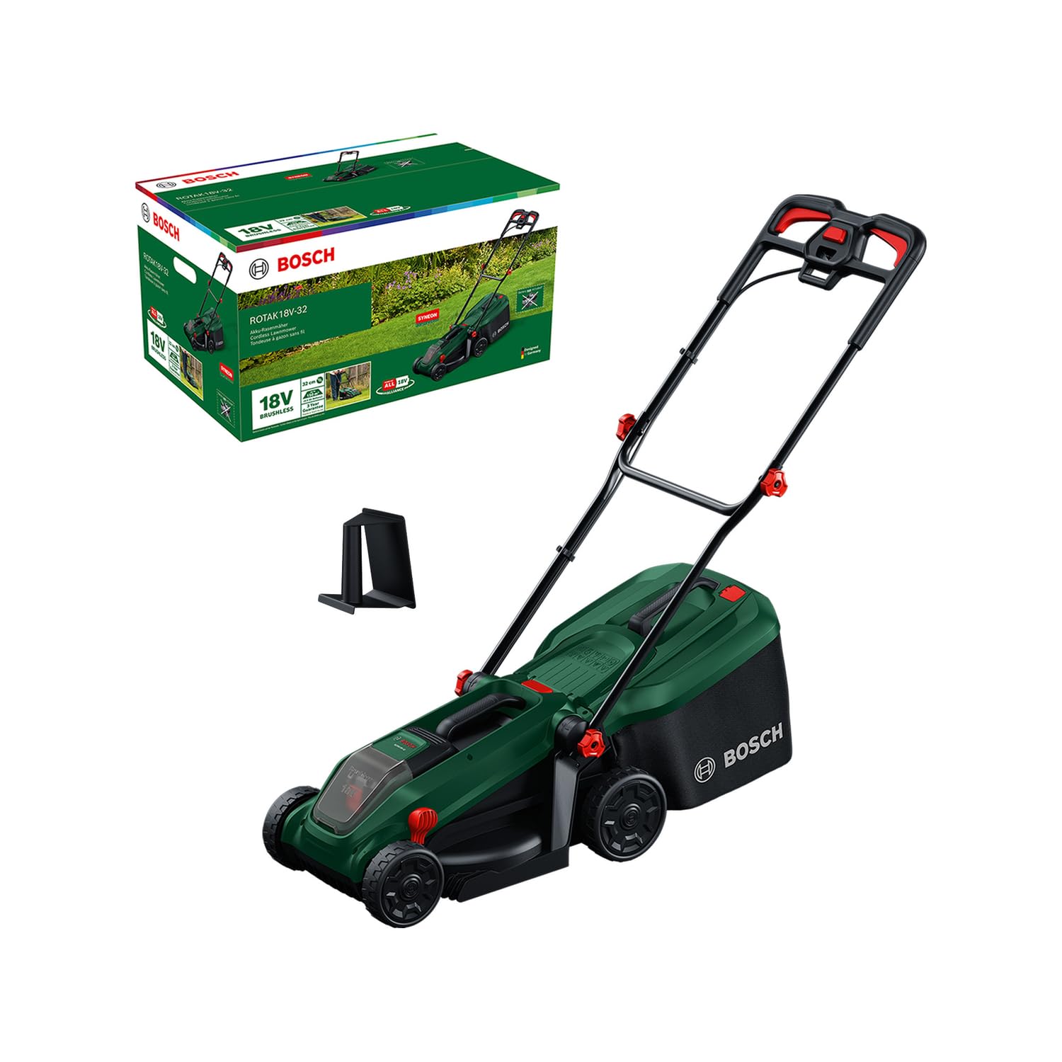 Cordless Lawn Mower 32cm 35L Grass Bag Mulch Plug Green