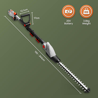 Cordless Pole Hedge Trimmer 193-244Cm 20V 2 Batteries Harness Grey
