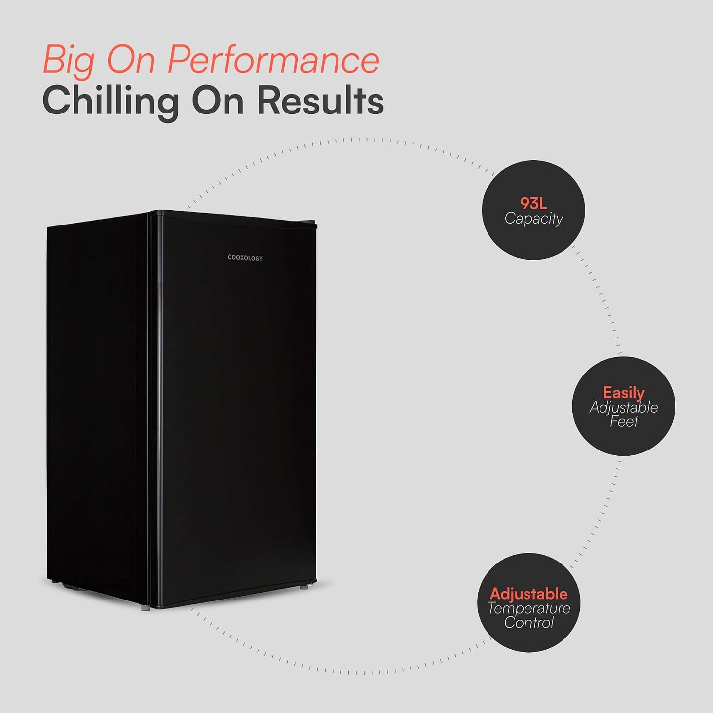 Freestanding Under Counter Fridge 93L Reversible Door Black
