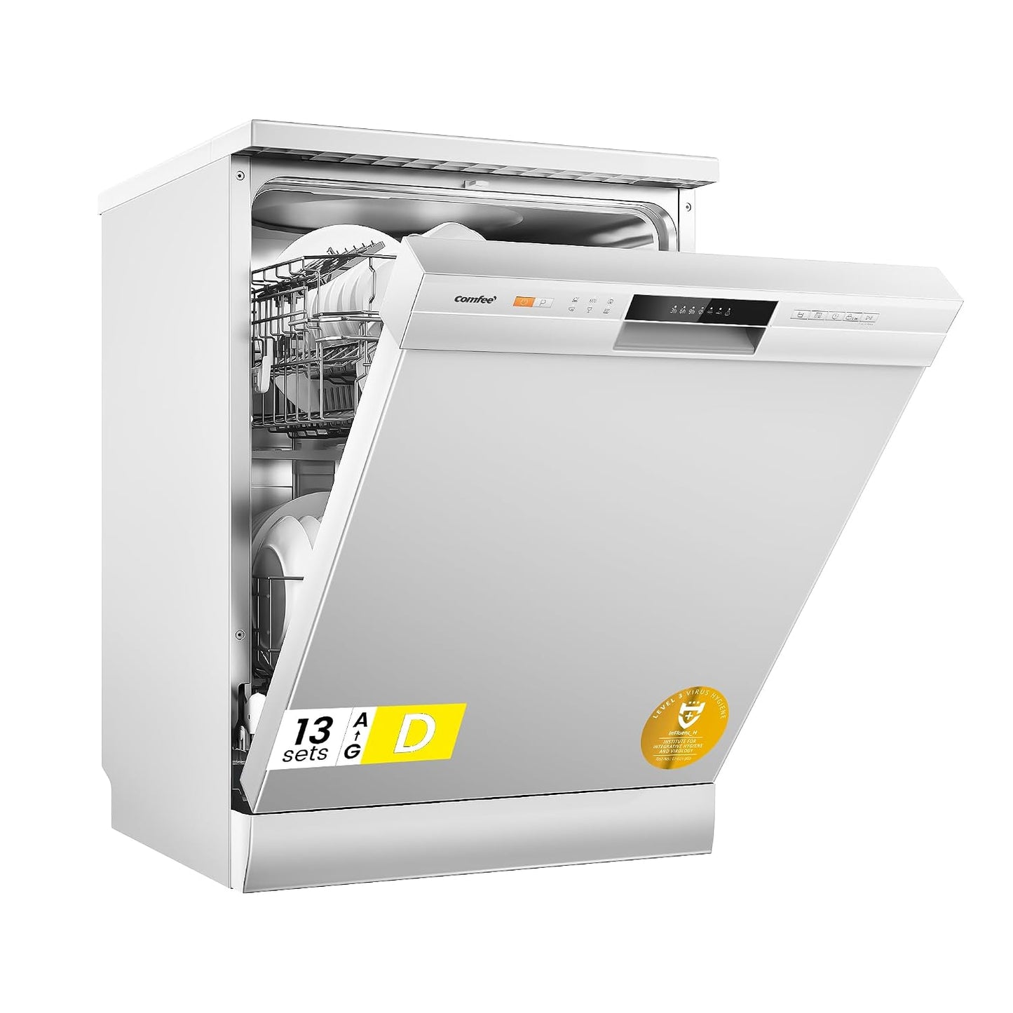 Freestanding Dishwasher 13 Place Settings 6 Programmes White Auto Door Open