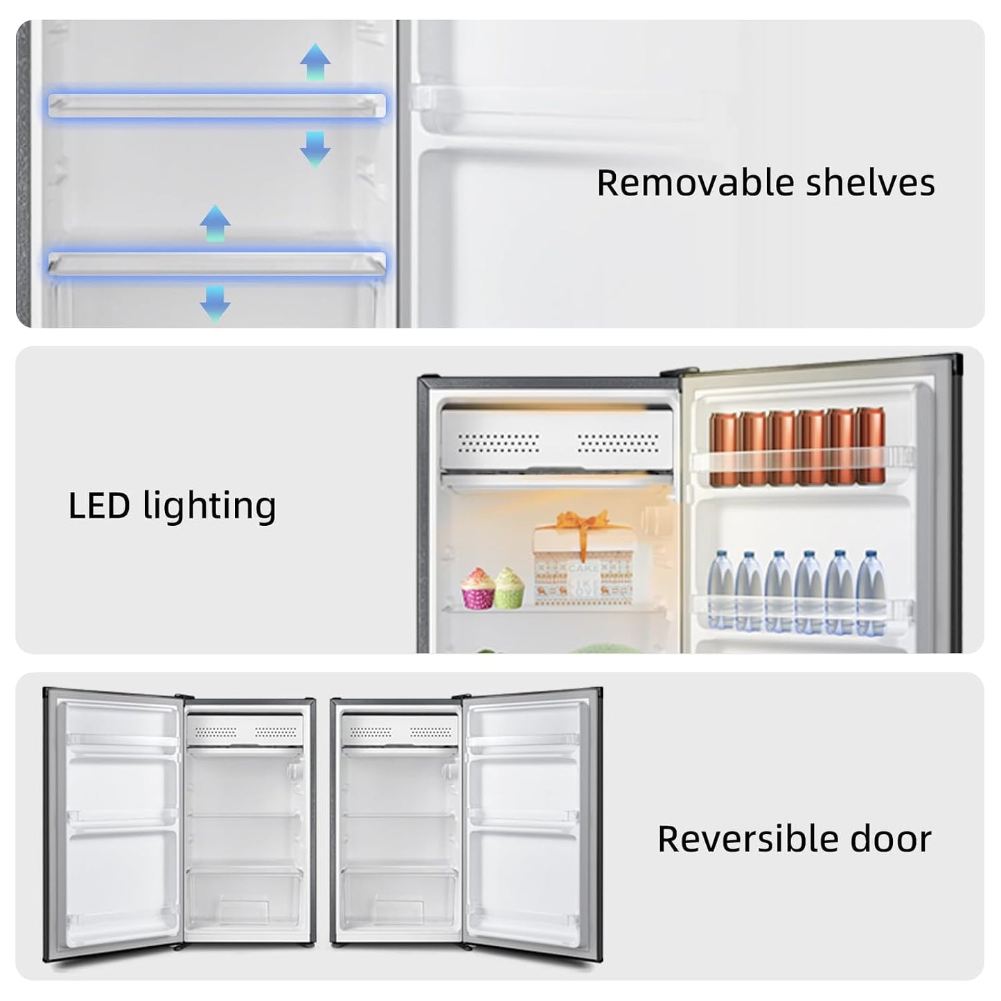 Under Counter Fridge 92L 7 Temp Settings Reversible Door Black