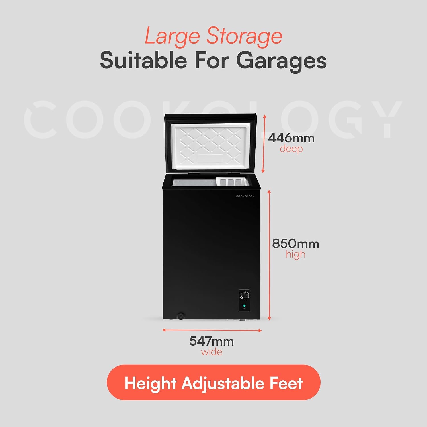 Freestanding Chest Freezer 99L Adjustable Thermostat Black