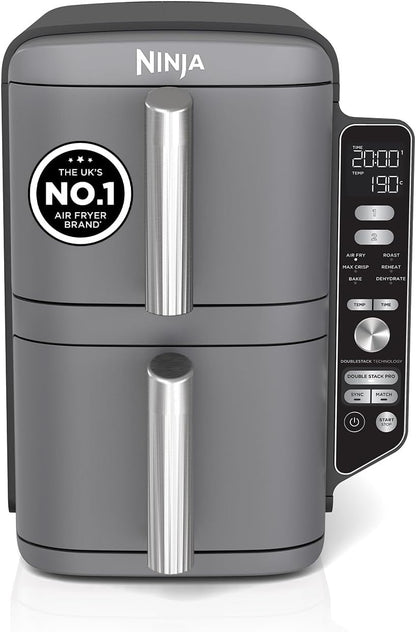 Double Stack XL Air Fryer 9.5L 2470W Vertical Dual Drawer Grey