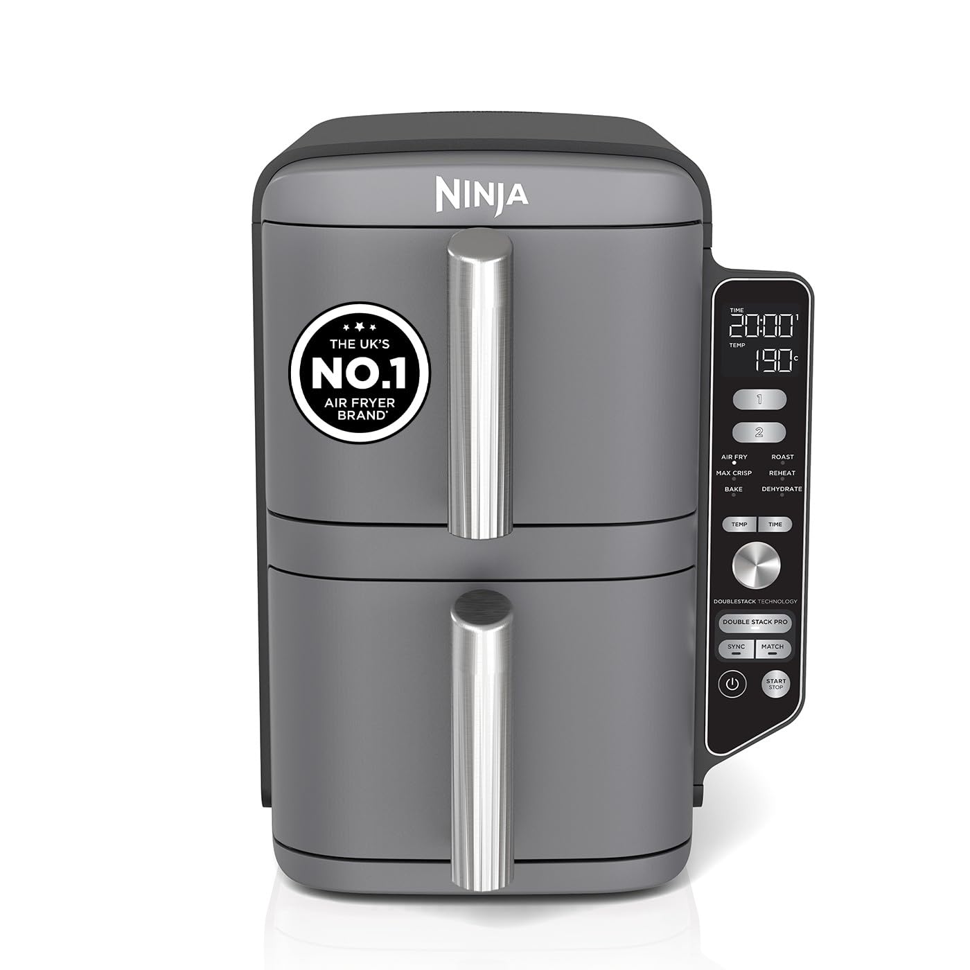 Double Stack XL Air Fryer 9.5L 2470W Vertical Dual Drawer Grey