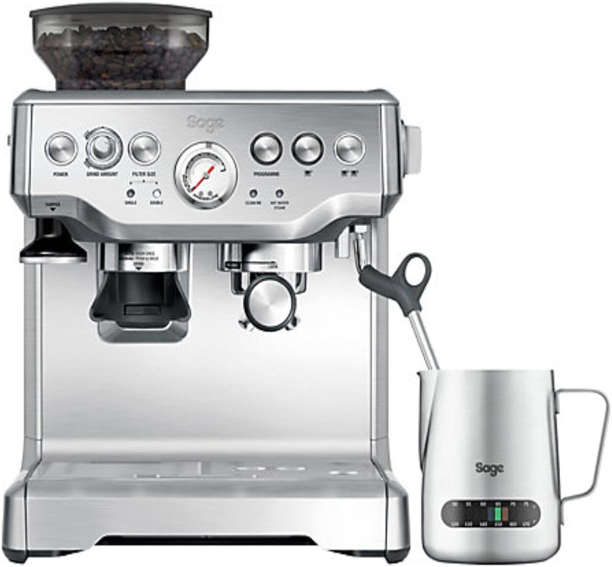Bean To Cup Coffee Machine 16 Grind Settings 15 Bar Pump PID Temp Control Brushed Stainless Steel