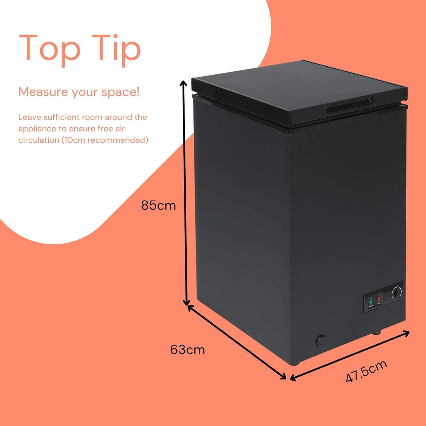 Chest Freezer 95L Slimline 47.5cm Manual Defrost Black