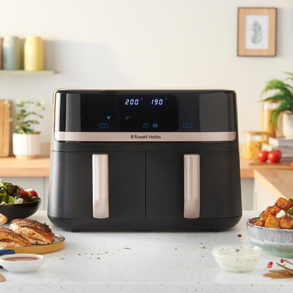 Dual Air Fryer 9L 2800W Dual Basket Touch Control Black