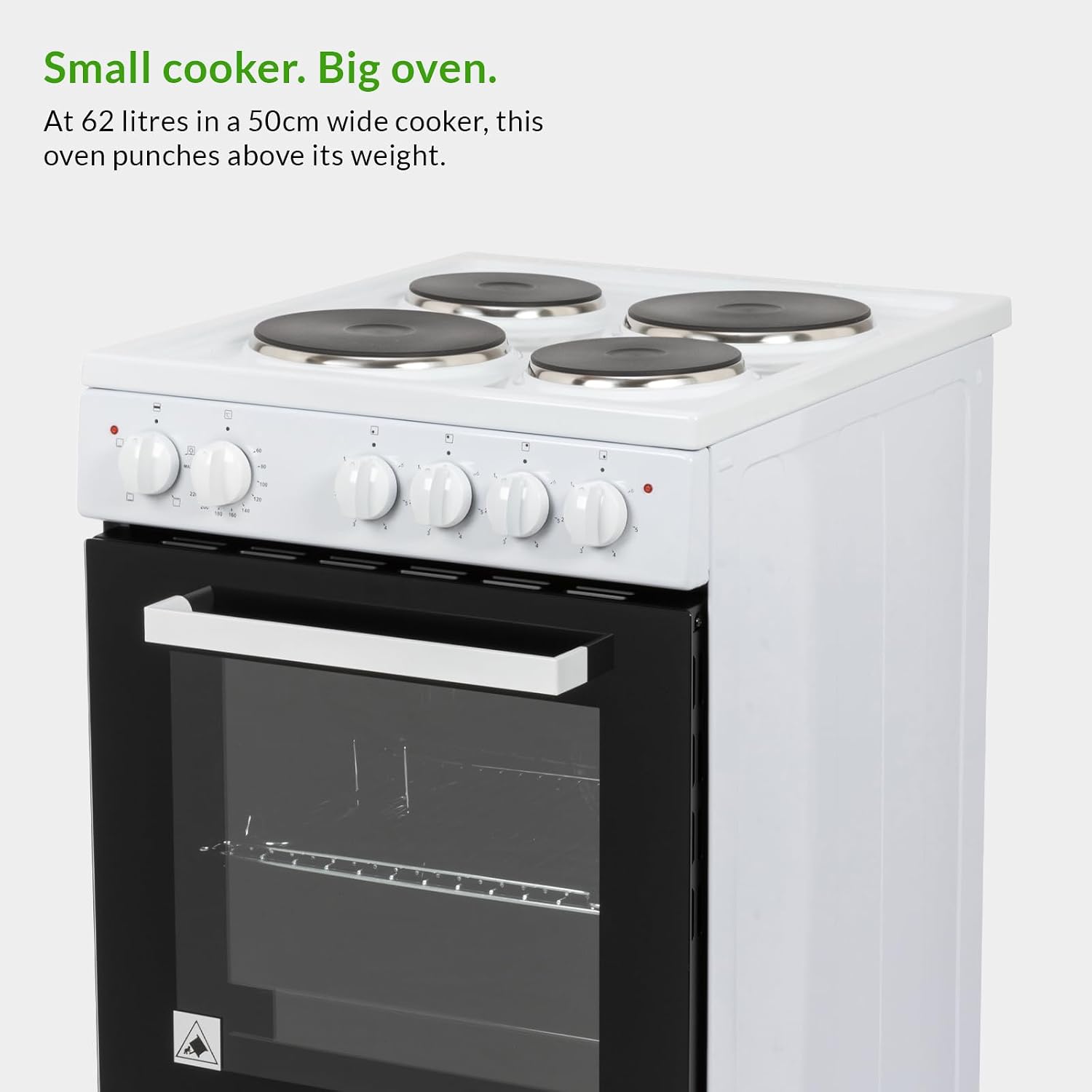 Freestanding Electric Cooker 62L 4 Solid Plate Hobs White