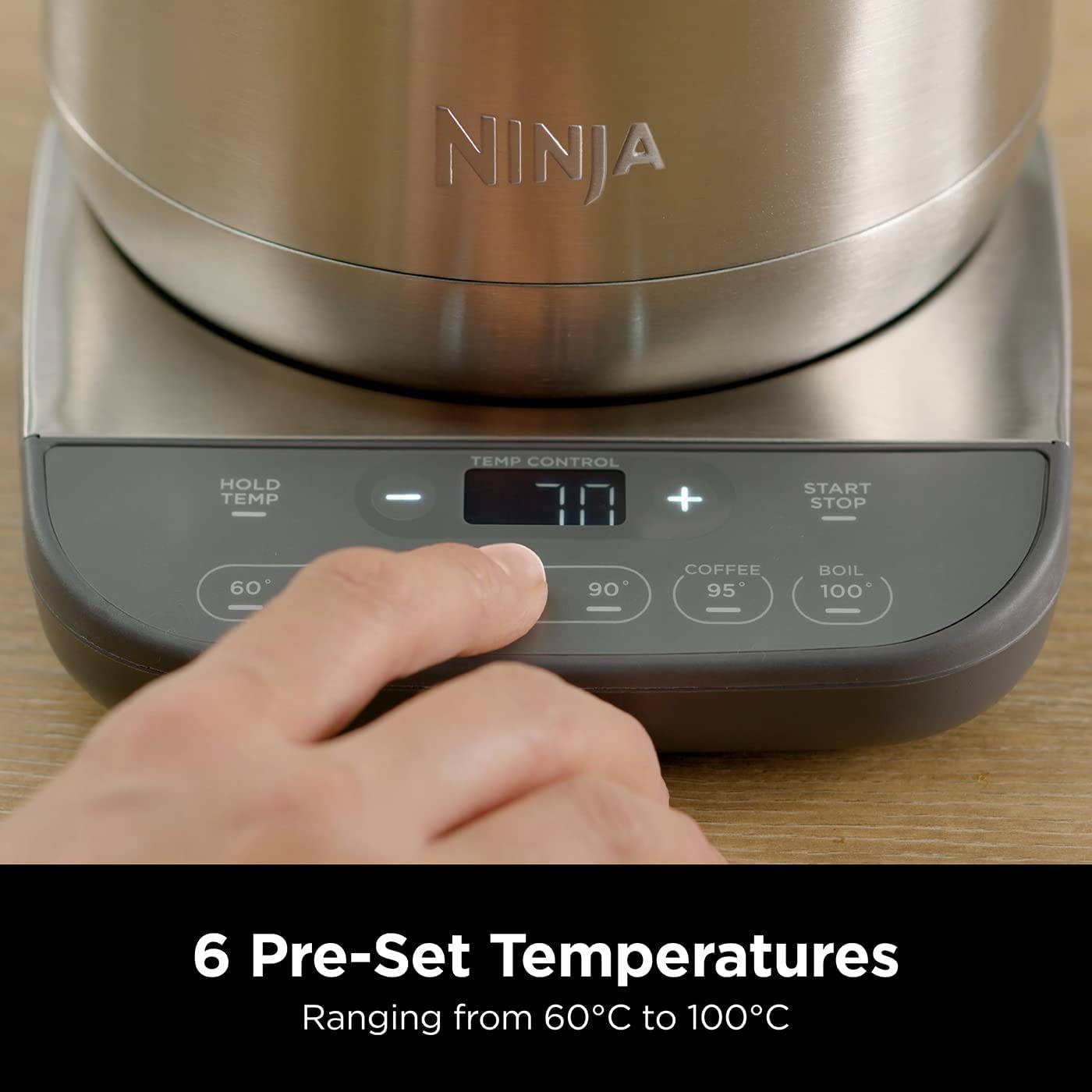 Temperature Control Kettle 1.7L 3000W Rapid Boil Stainless Steel