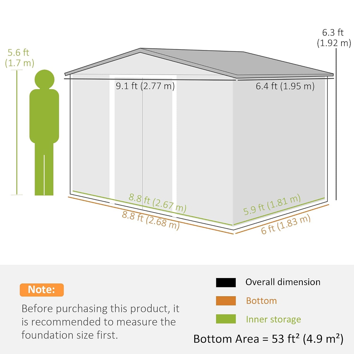 Metal Garden Shed 9 X 6 Ft Light Brown Steel Double Doors