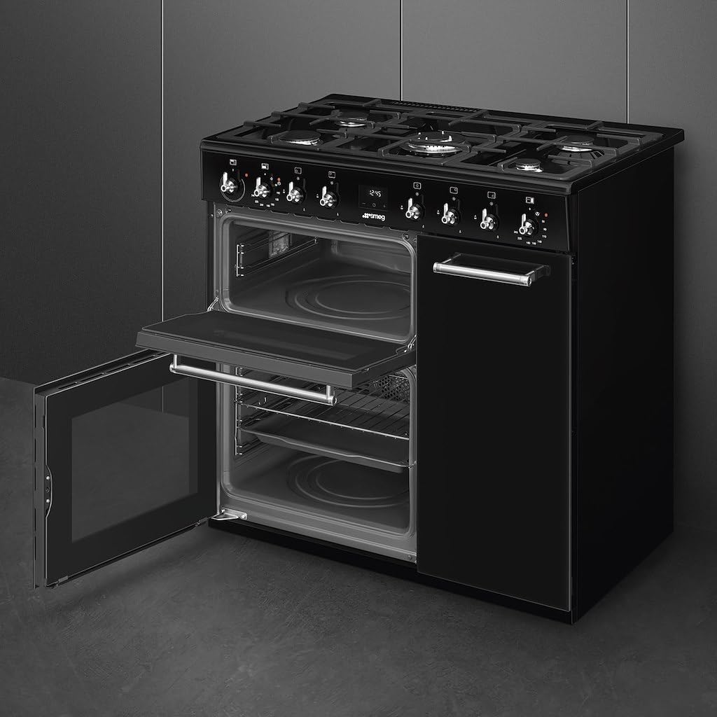 90cm Dual Fuel Range Cooker 61L Fan Convection Black