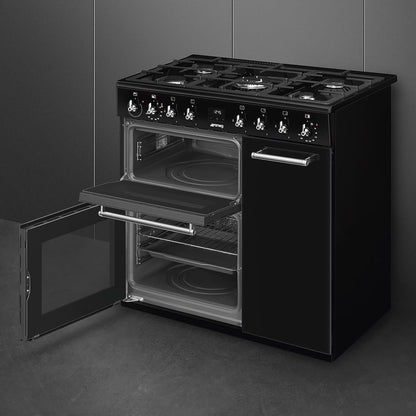 90cm Dual Fuel Range Cooker 61L Fan Convection Black