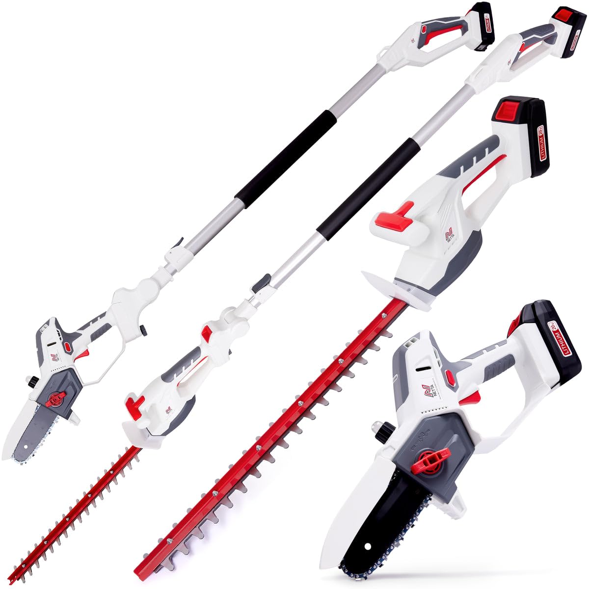 Cordless Hedge Trimmer & Chainsaw 4-In-1 20V Battery Powered Pole Saw White