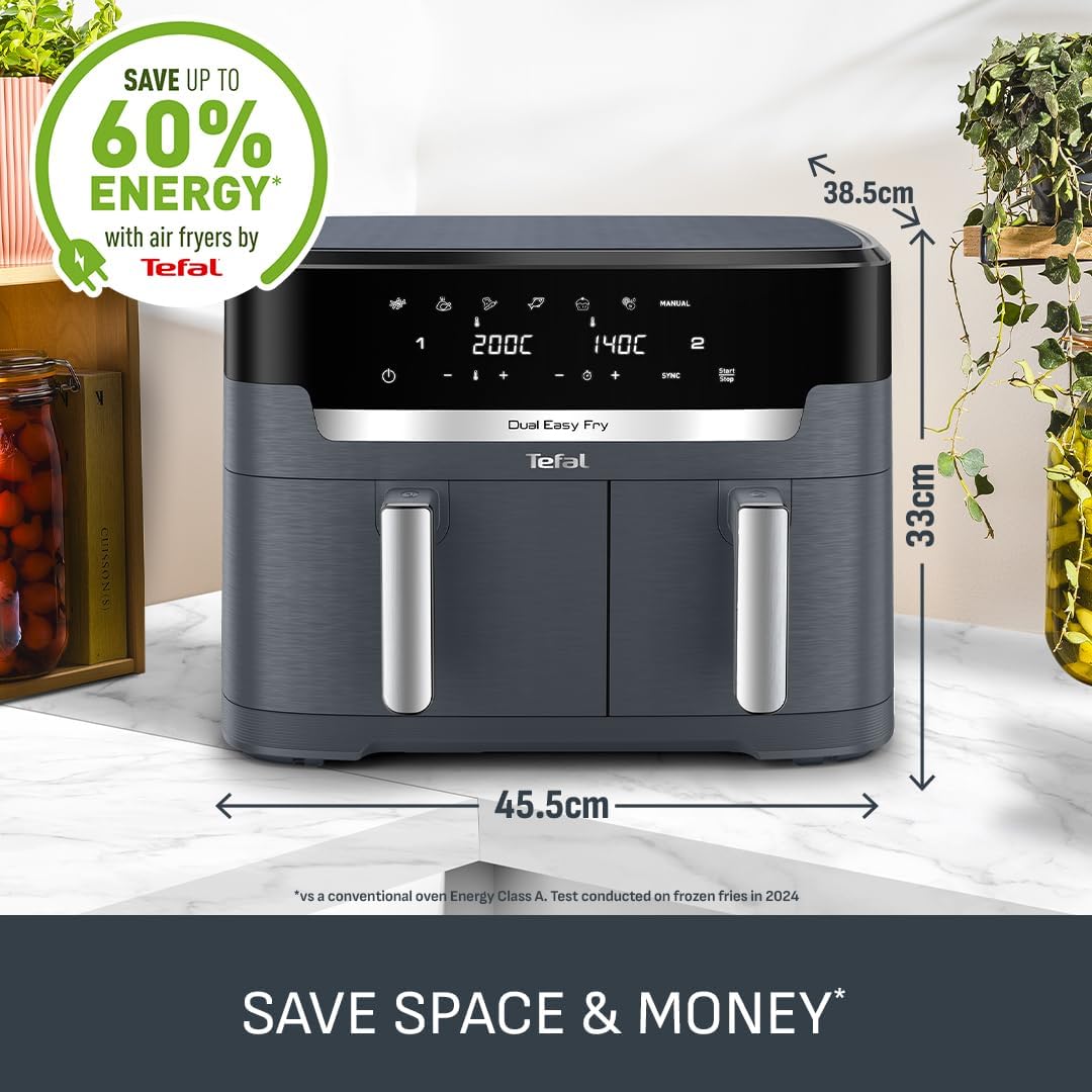Dual Air Fryer 11L 8 In 1 2700W Touchscreen Java-Grey