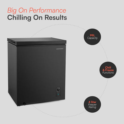 Freestanding Chest Freezer 99L Adjustable Thermostat Black