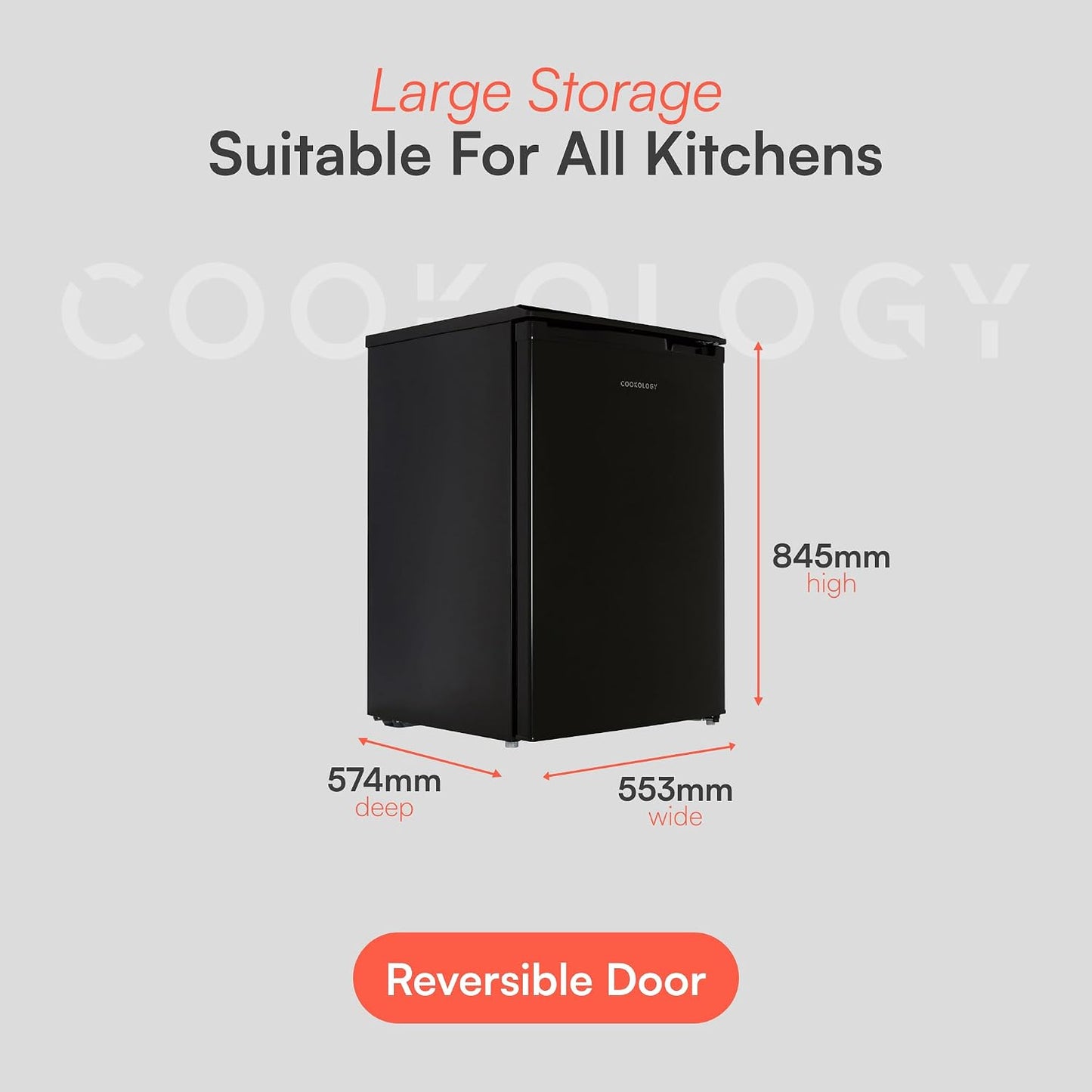 Freestanding Larder Fridge 130L Undercounter With Reversible Door Black