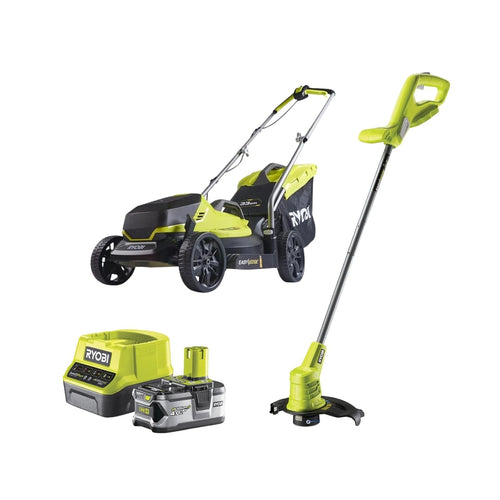 Cordless Lawnmower And Grass Trimmer Twin Kit 33cm 25cm 18V Green