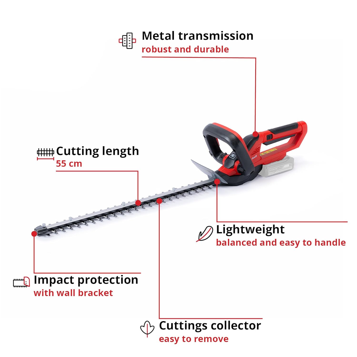 Cordless Hedge Trimmer 55cm 22in Laser-Cut Steel Blades