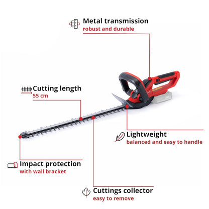 Cordless Hedge Trimmer 55cm 22in Laser-Cut Steel Blades