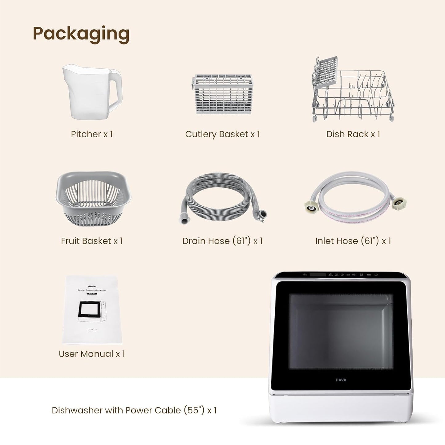 Table Top Dishwasher 5L 6 Programmes Built-In Water Tank White