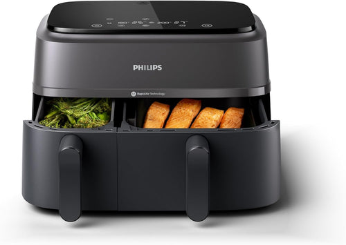 Dual Air Fryer 9L 2750W 13 Presets Digital Touchscreen Black & Silver