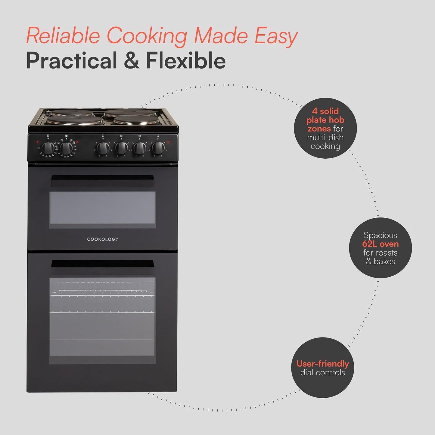 Electric Twin Cavity Cooker 93L 4 Zone Solid Plate Hob Black