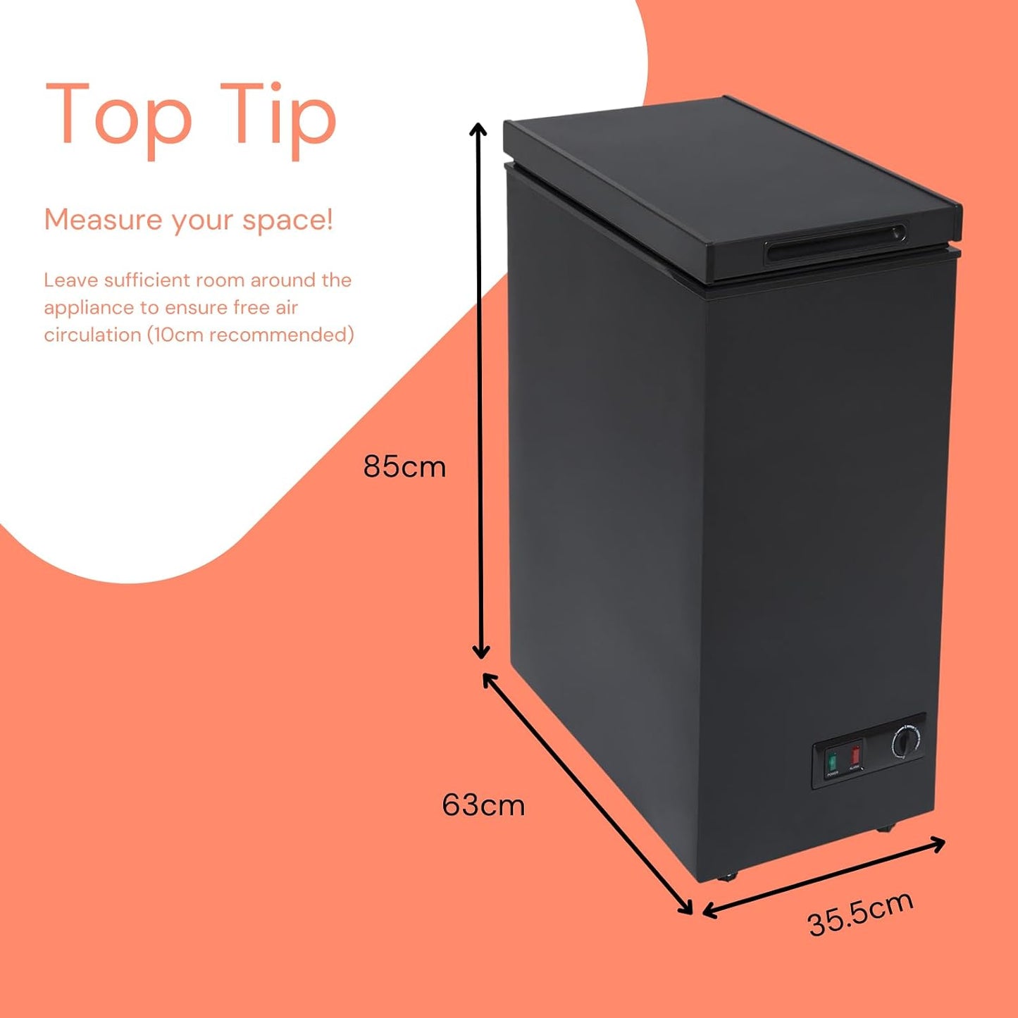 Chest Freezer 60L Slimline Compact Manual Defrost Black