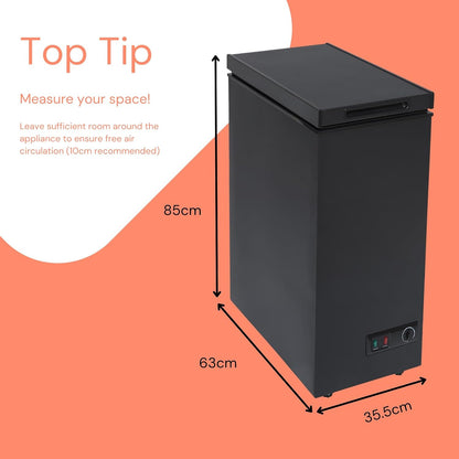 Chest Freezer 60L Slimline Compact Manual Defrost Black
