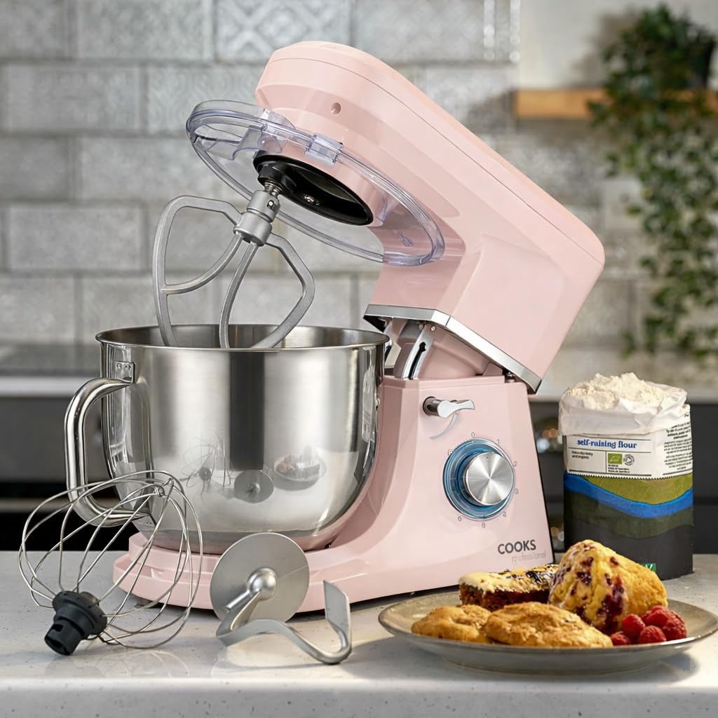 Stand Mixer 1200W 7L Stainless Steel Bowl 6 Speeds Pulse Pink