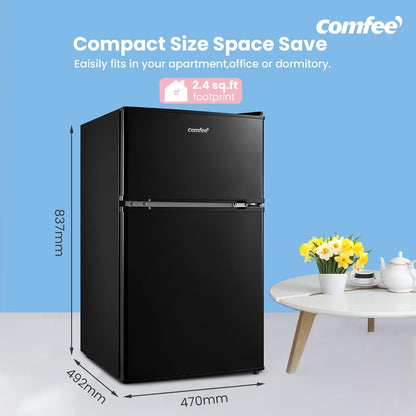 Under Counter Fridge Freezer 87L Double Door Reversible Door Black
