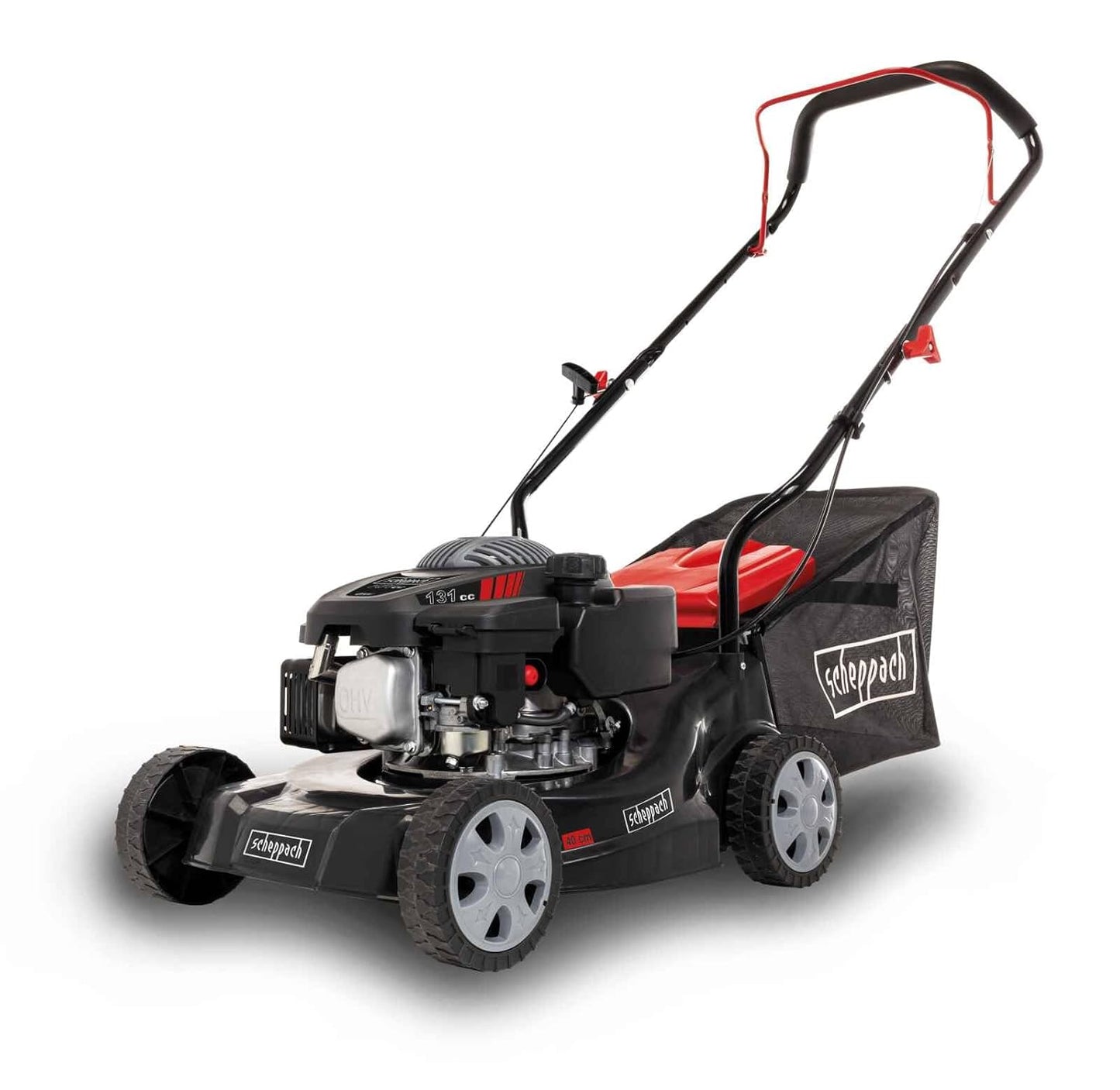 Self-Propelled Petrol Lawn Mower 42cm 131cc 45L Grass Box Red Black
