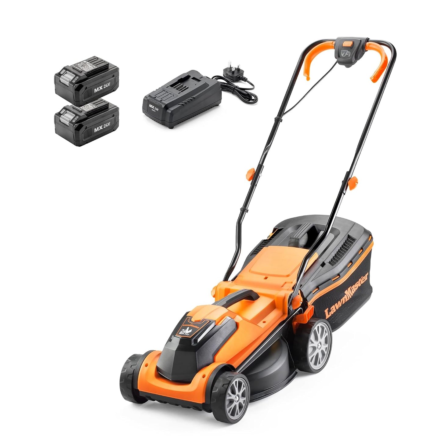 Cordless Lawn Mower 34cm 24V 2x4.0Ah Batteries Rear Roller