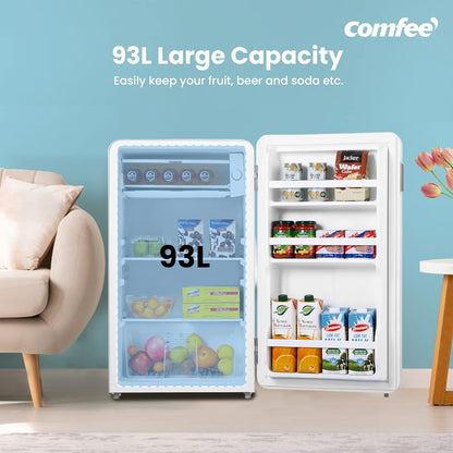 Under Counter Fridge 93L Retro Chiller Box Adjustable Thermostat White