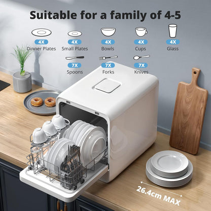Portable Countertop Dishwasher 5L Tank 9 Programs 37cm Narrow White