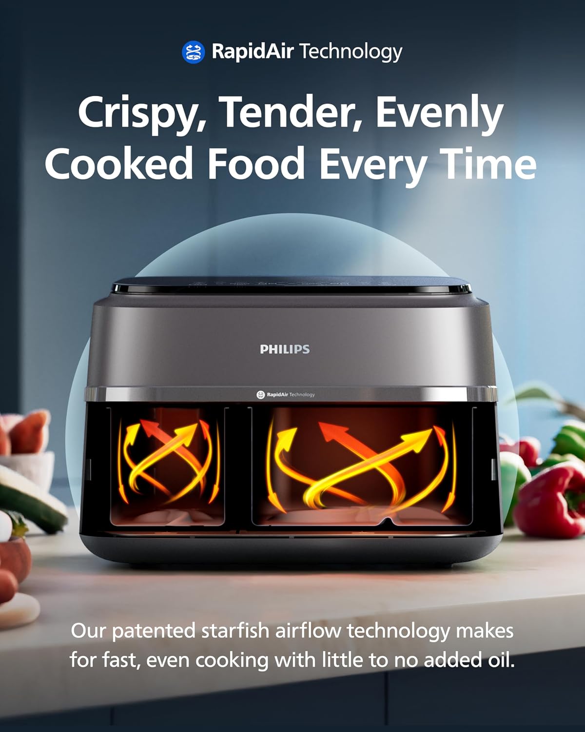 Dual Air Fryer 9L 2750W 13 Presets Digital Touchscreen Black & Silver