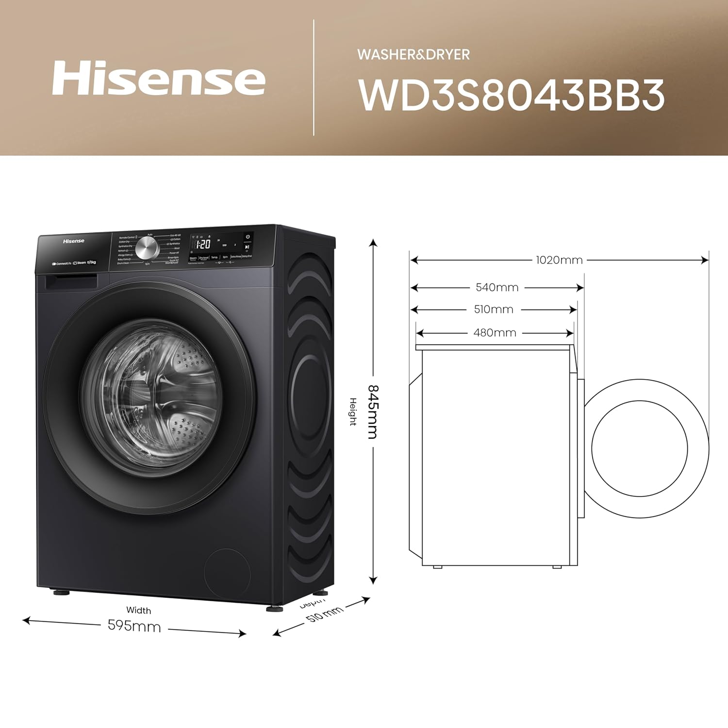 Freestanding Washer Dryer 8Kg Wash 5Kg Dry 1400Rpm Black