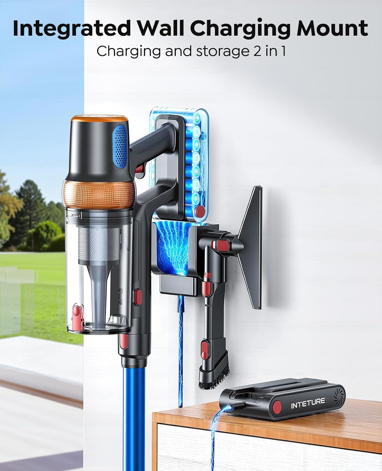 Cordless Stick Vacuum Cleaner 600W 50kPa Suction 65min Runtime Blue