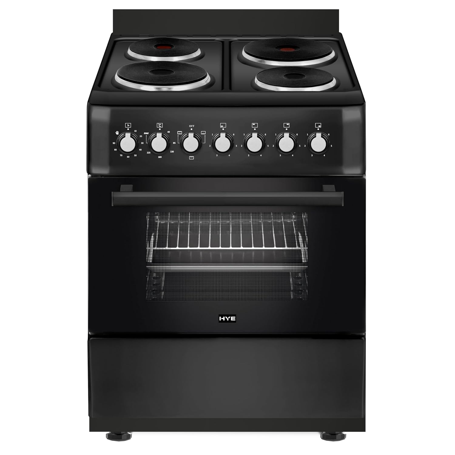 Electric Cooker 62L Oven 4 Hotplates Freestanding 60cm Matte Black
