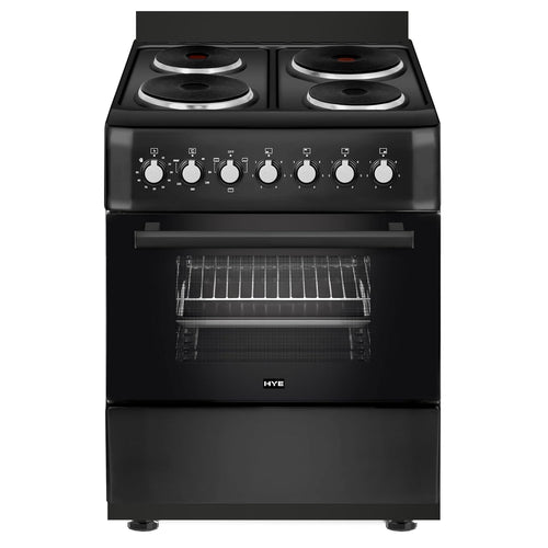 Electric Cooker 62L Oven 4 Hotplates Freestanding 60cm Matte Black