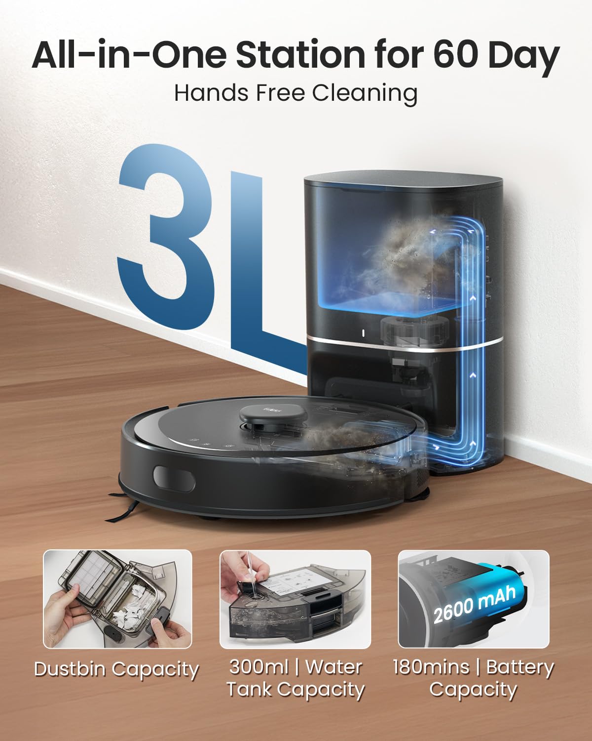 Robot Vacuum Cleaner 5300Pa LiDAR Navigation Auto-Empty Black