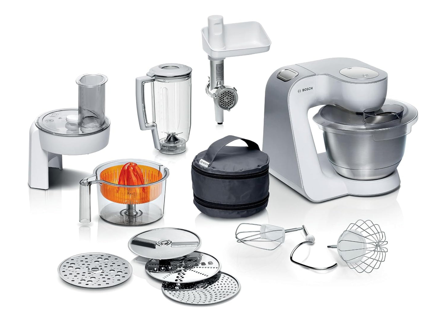 Stand Mixer 7 In 1 1000W 3.9L Bowl 7 Speeds White Silver