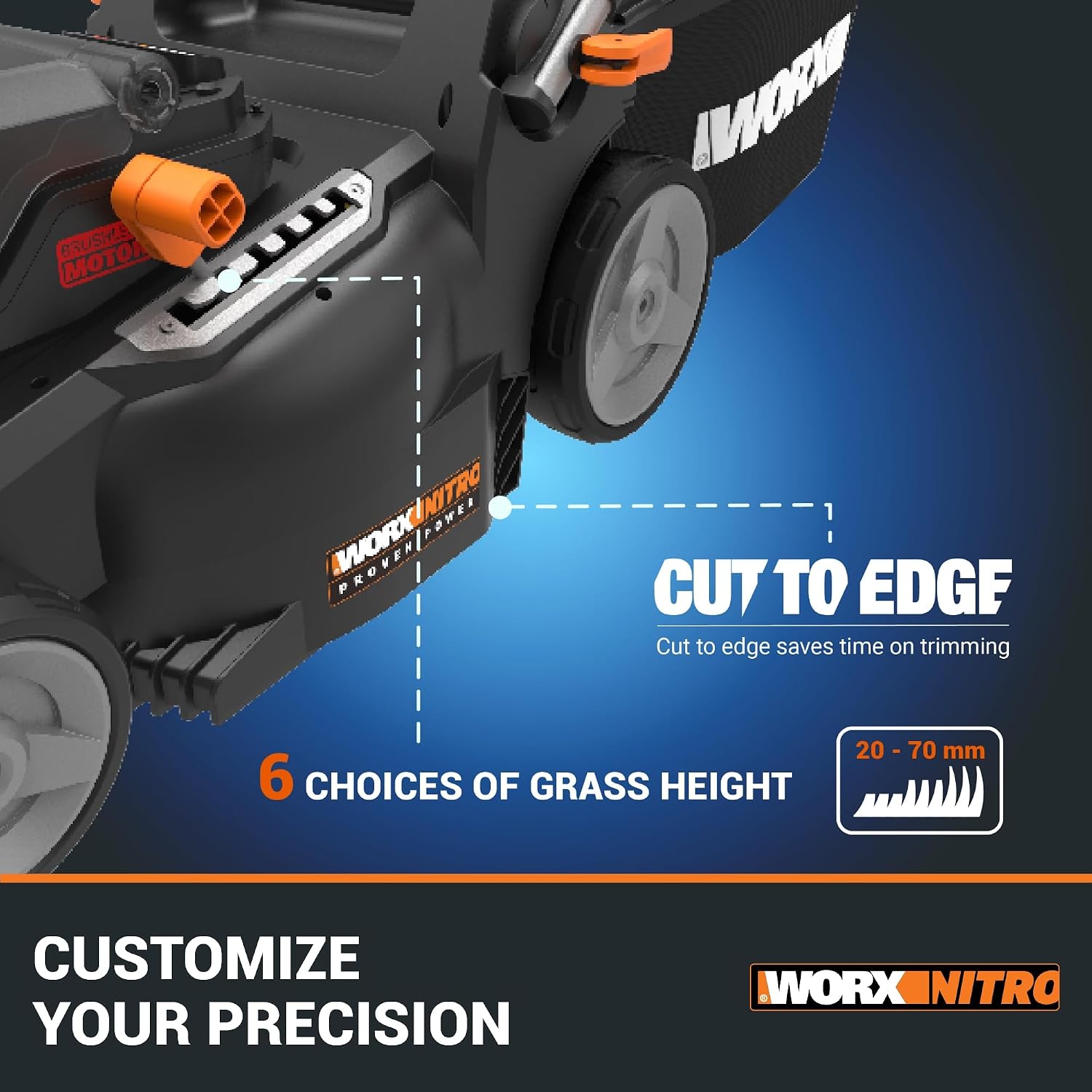 Cordless Lawn Mower 37cm Cutting Width 6 Height Settings 20-70mm 40V 4.0Ah Black