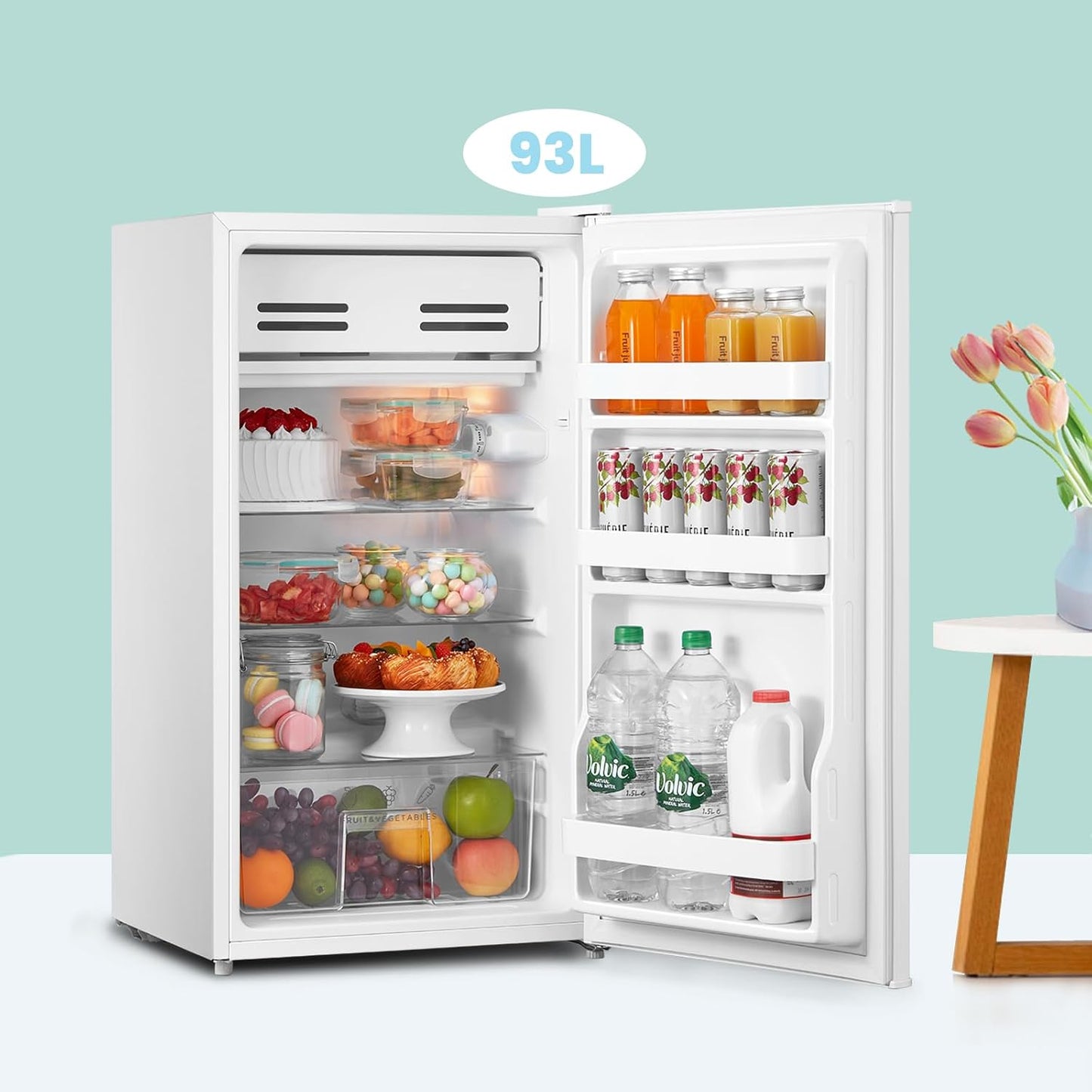 Under Counter Fridge 93L Cooler Box Interior Light Reversible Door White