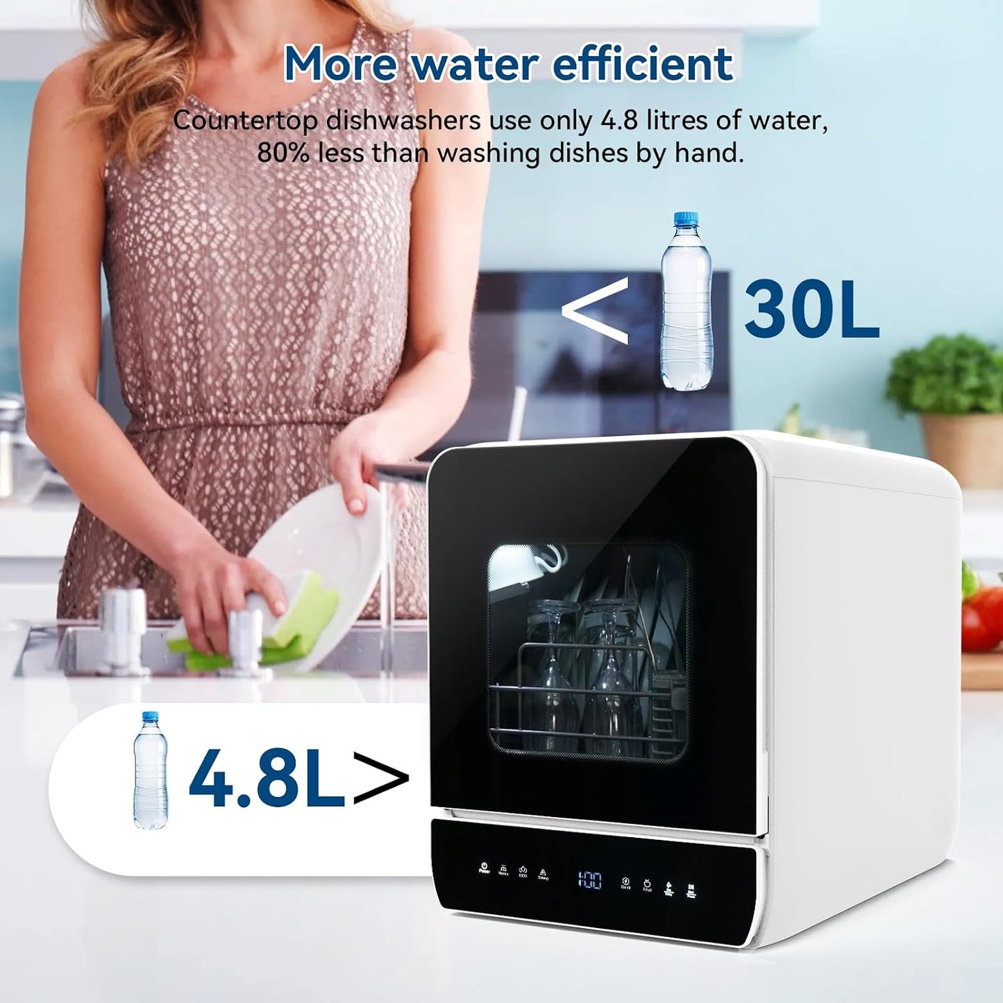 Portable Countertop Dishwasher 7 Programmes 4.8L Tank 3 Place Settings Black