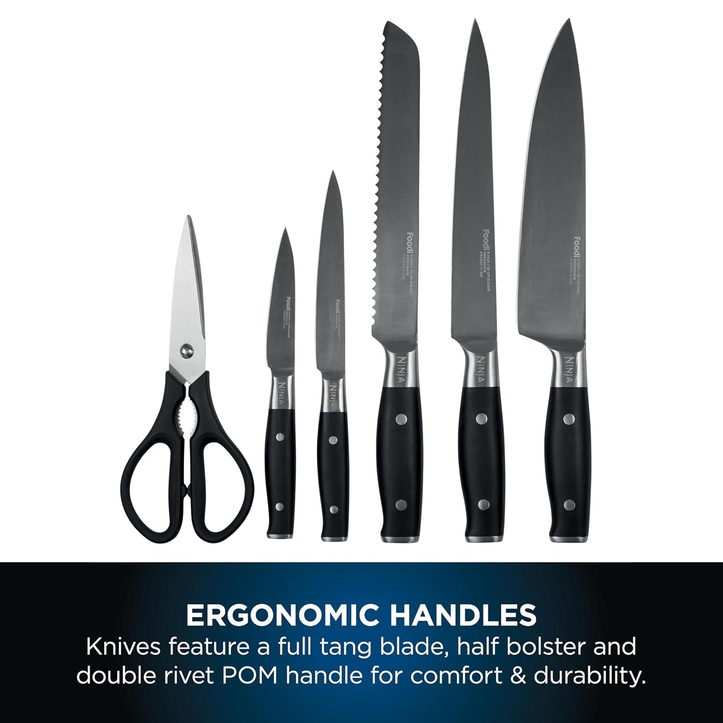 Knife Block Set With Integrated Sharpener 6-Piece Stainless Steel Black