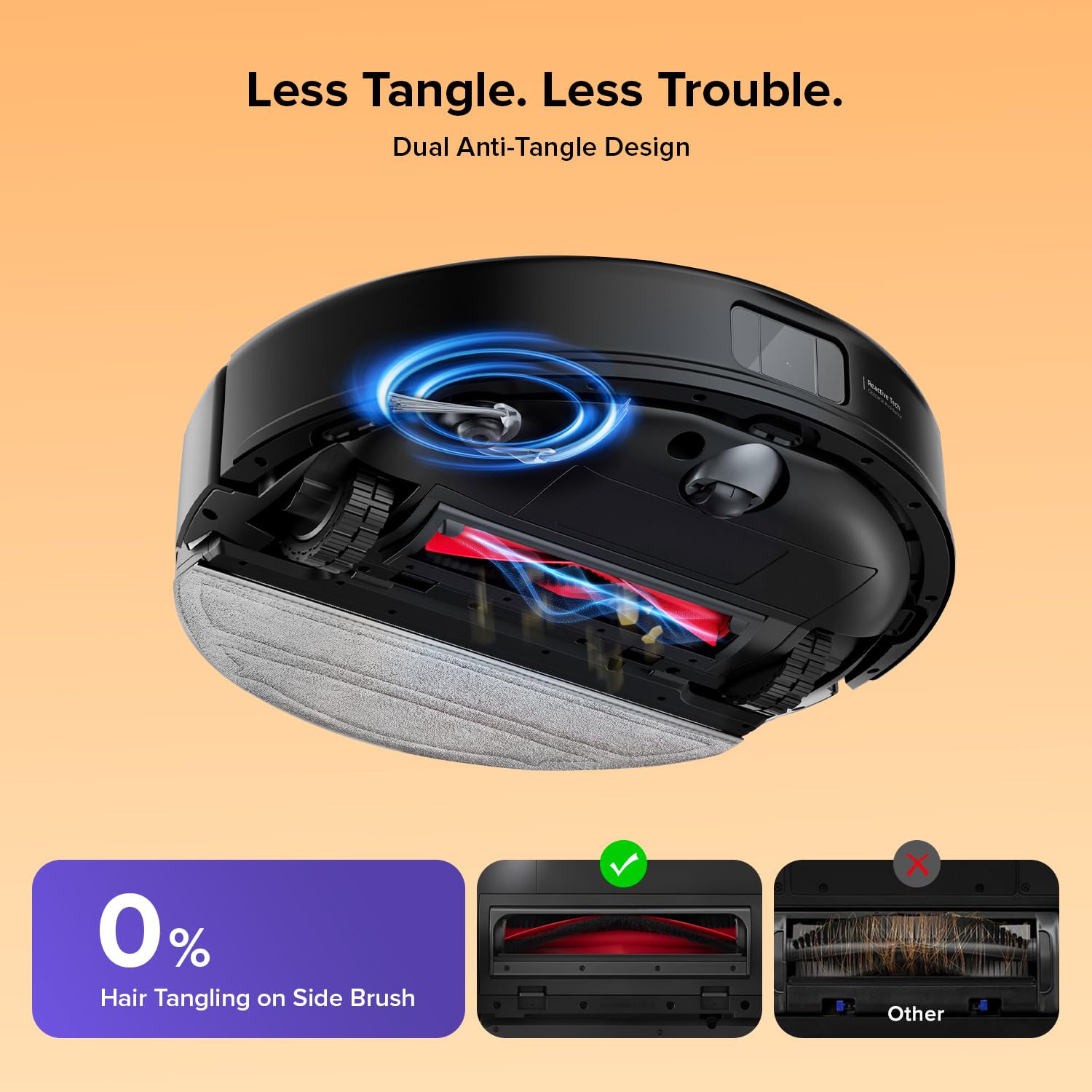 Robot Vacuum Cleaner with Mop 10,000 Pa Suction Dual Anti-Tangle Brushes Black