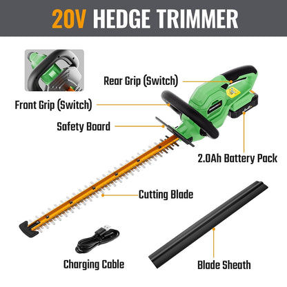 Cordless Hedge Trimmer 510mm 1200RPM 18mm Pruning Capacity Green